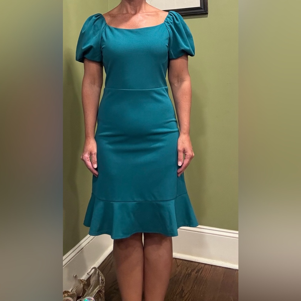 She and Sky Teal Midi Dress